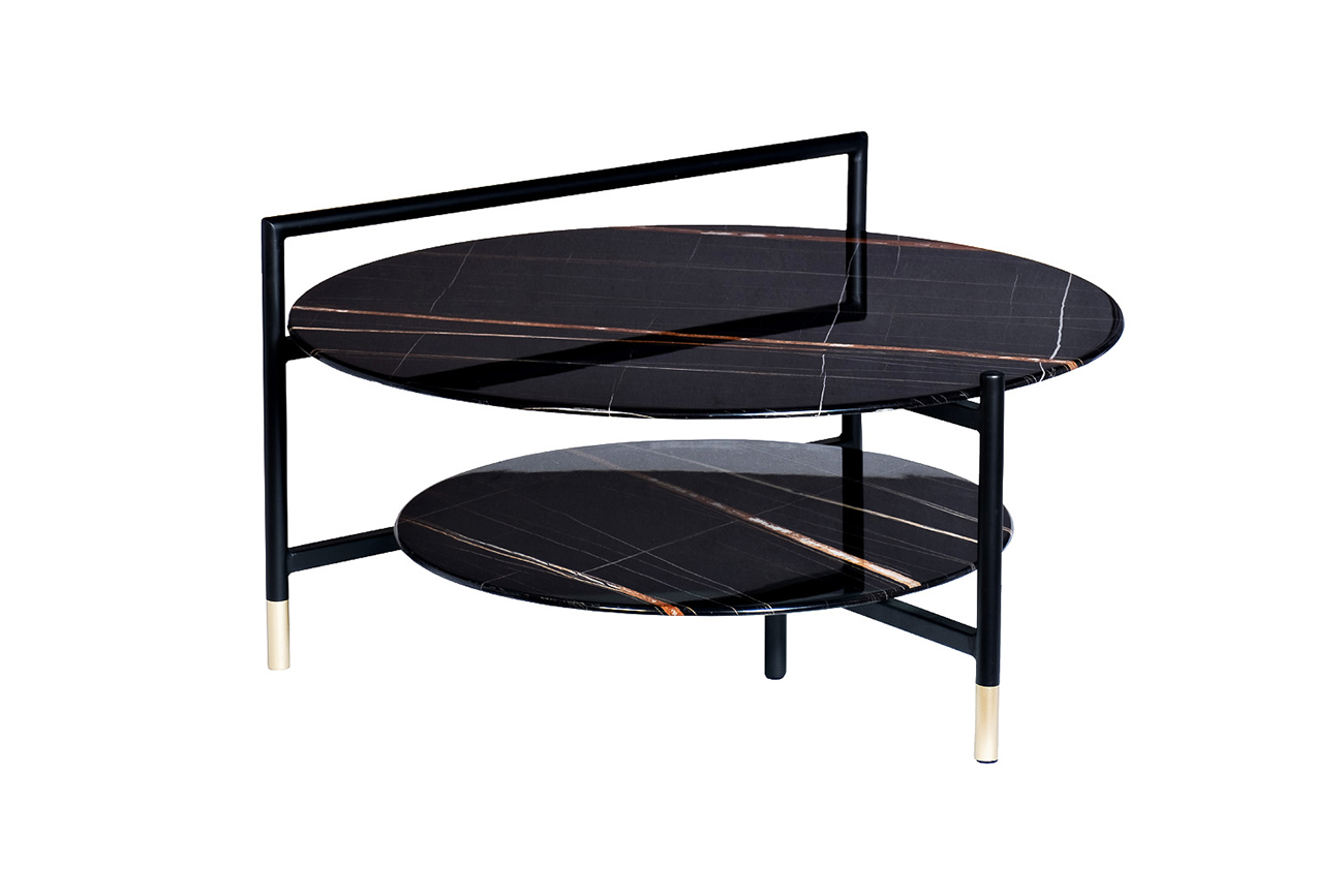 Стол журнальный круглый с полкой черный 2