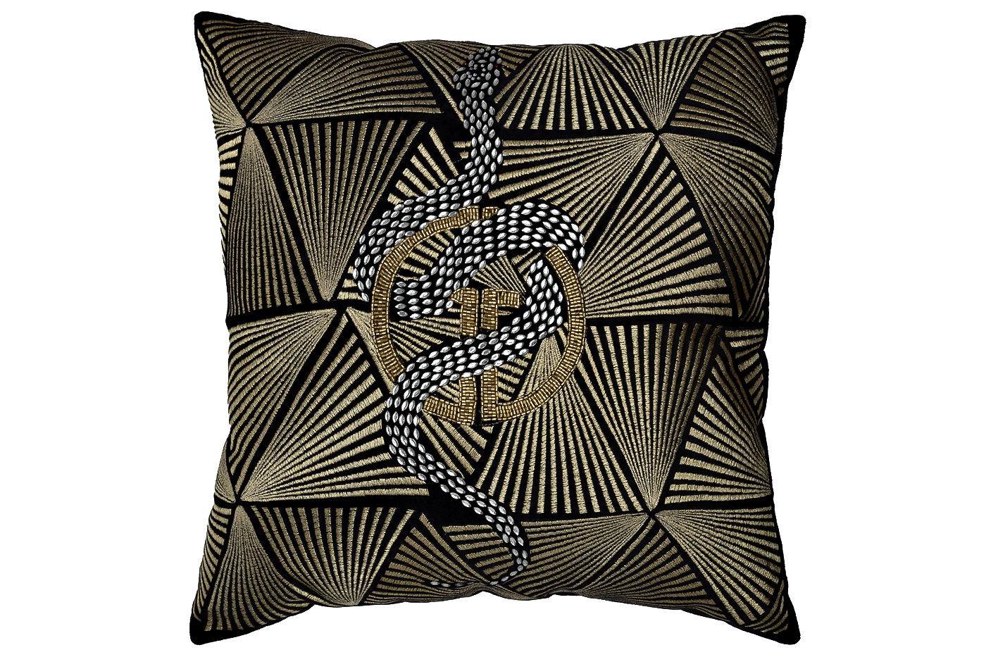 Подушка декоративная с бисером, стеклярусом и вышивкой «Антик» черная 1