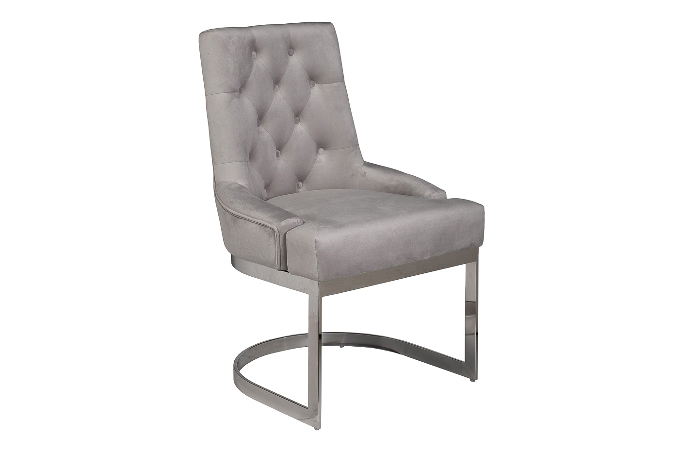 Стул велюровый светло-серый/хром 2
