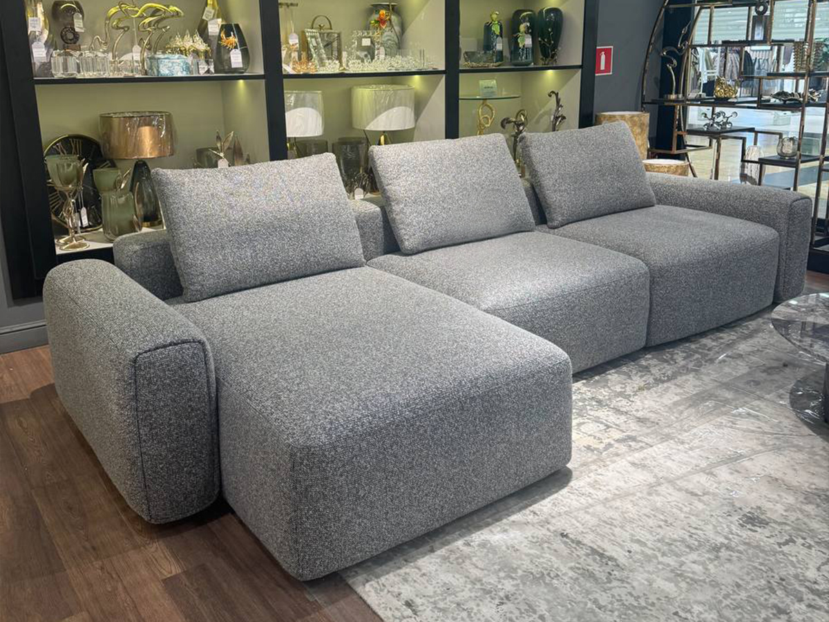 Диван Турин (Turin) трехместный с канапе раскладной черно-серый 2