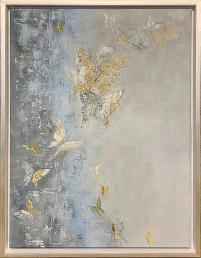 Холст «Бабочки» в серебряном багете 1
