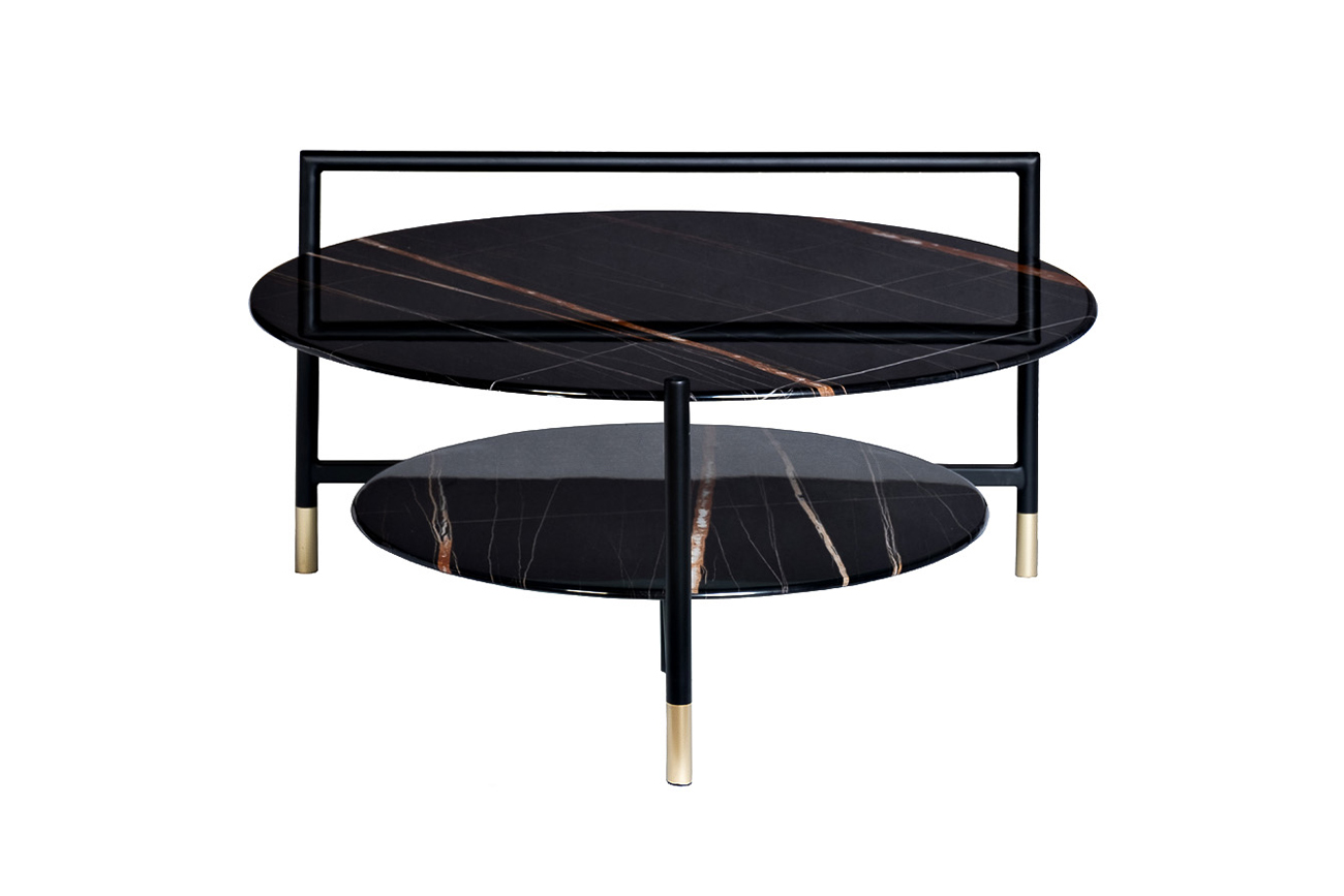 Стол журнальный круглый с полкой черный 1