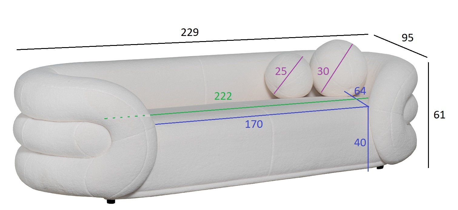 Диван Amelia трехместный белый искусственный мех 7