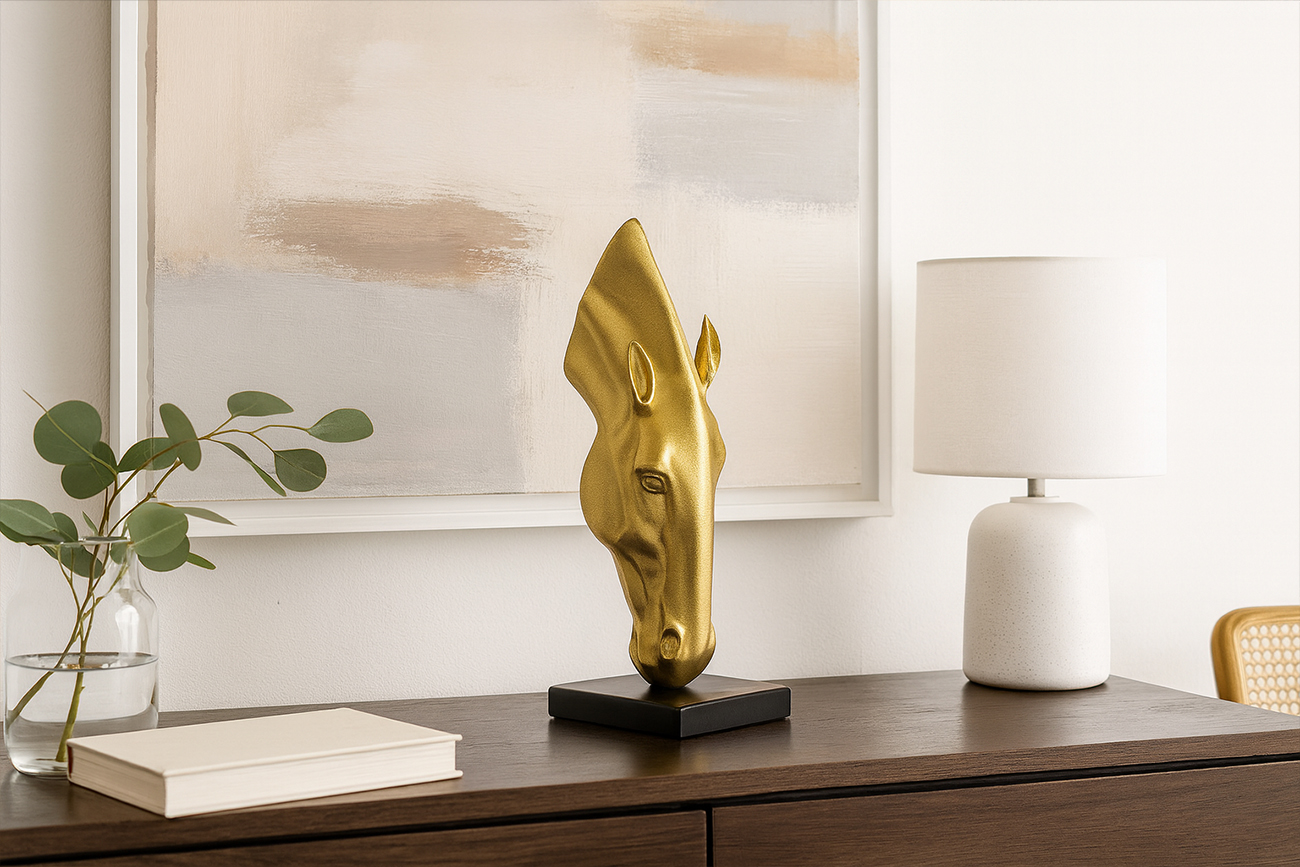 Статуэтка «Голова лошади» золотая 2