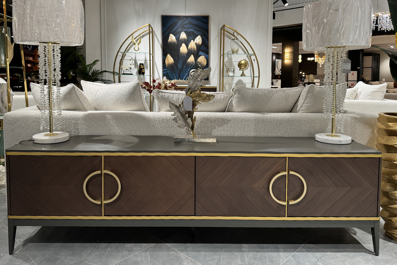 Тумба под телевизор с дверцами темный шпон 7