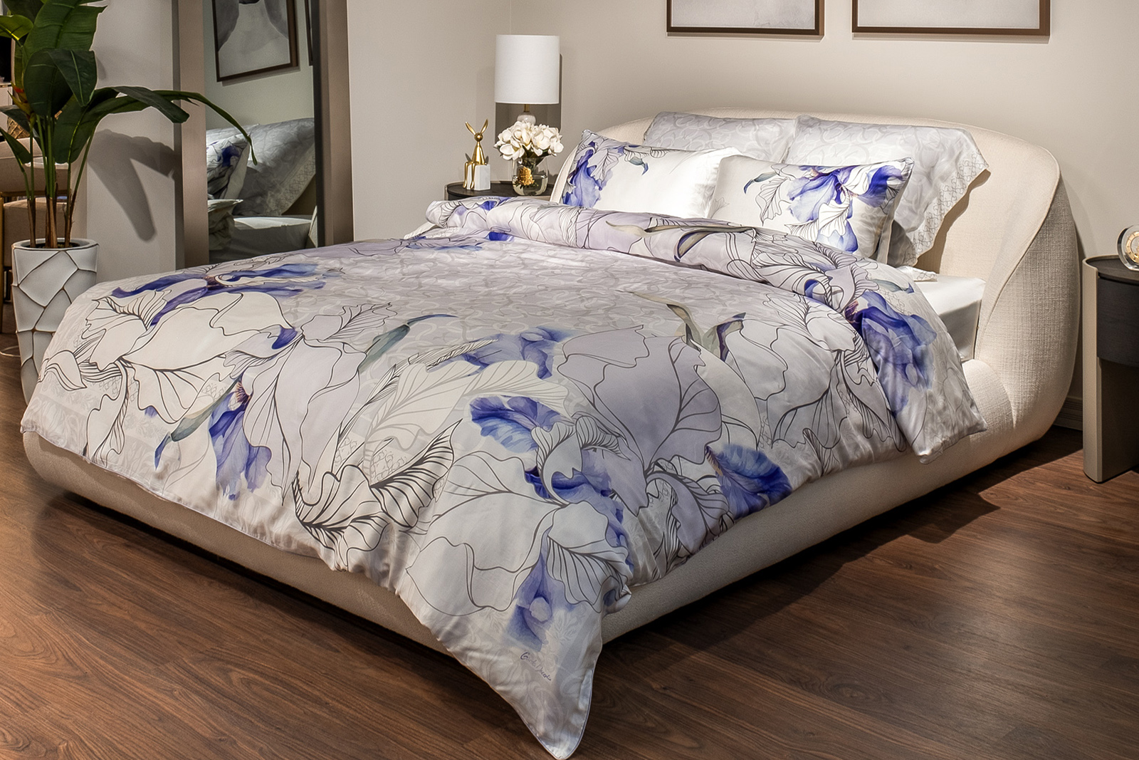 Кровать Palazzo двуспальная рогожка светло-бежевая 7