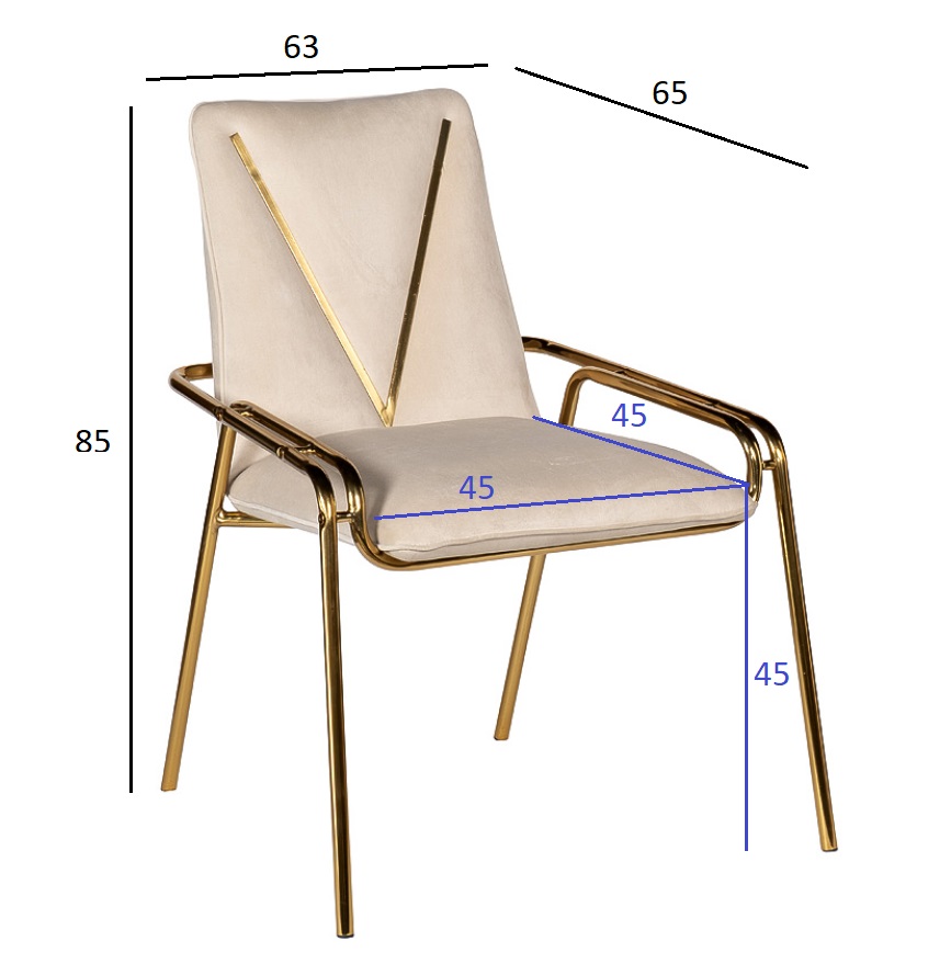 Стул велюровый кремовый с V-декором 5