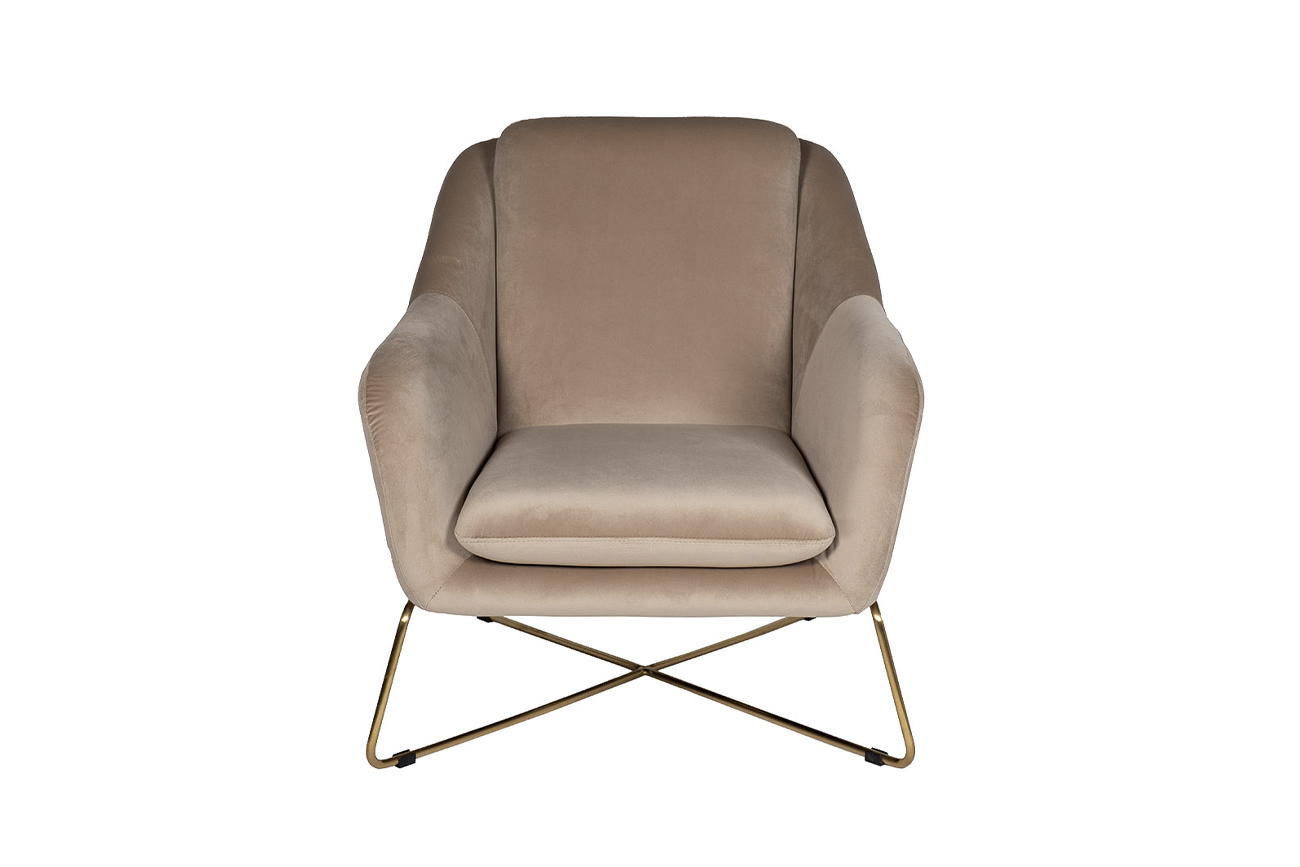 Кресло велюровое бежевое/матовое золото 1