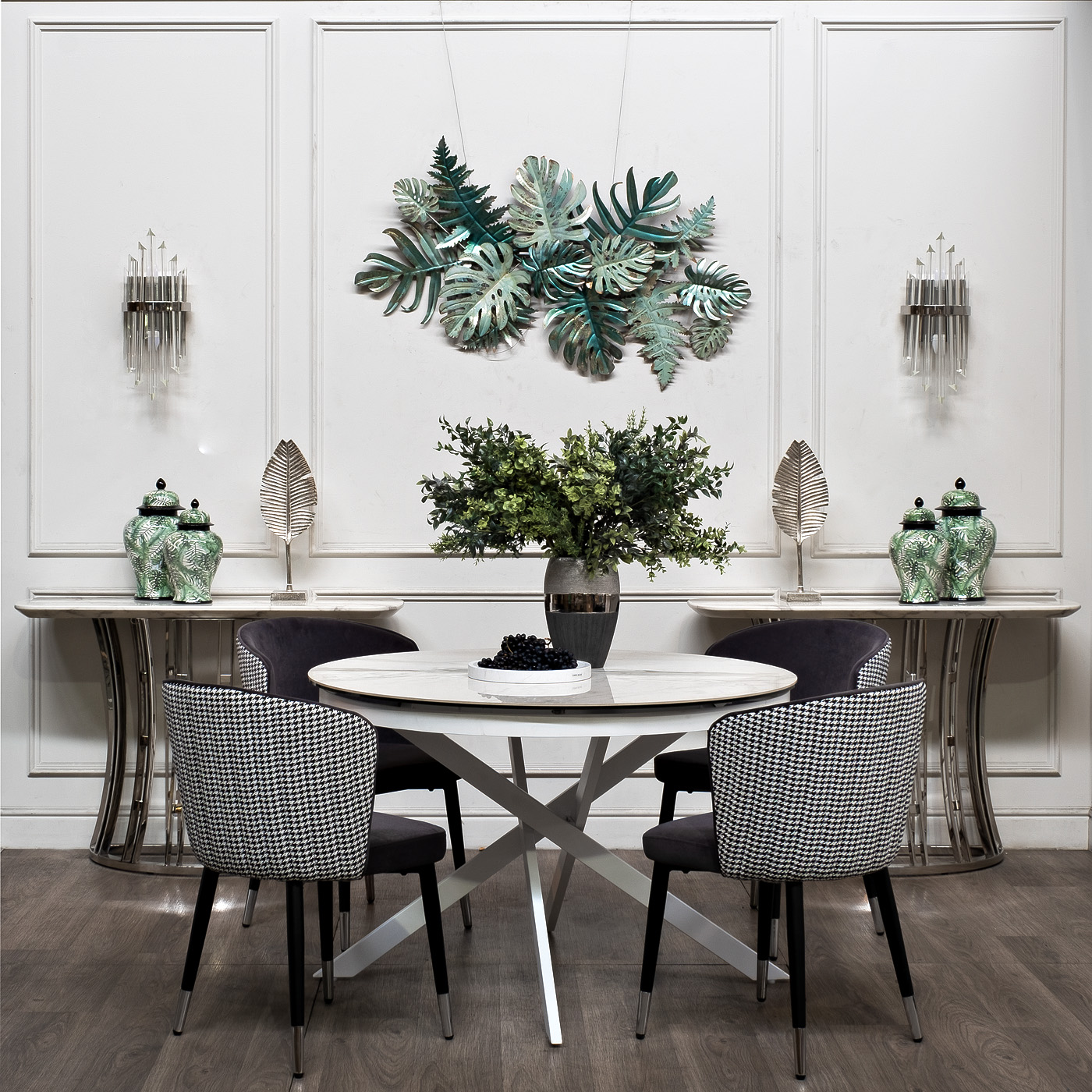 Стол обеденный раскладной круглый керамический белый 10