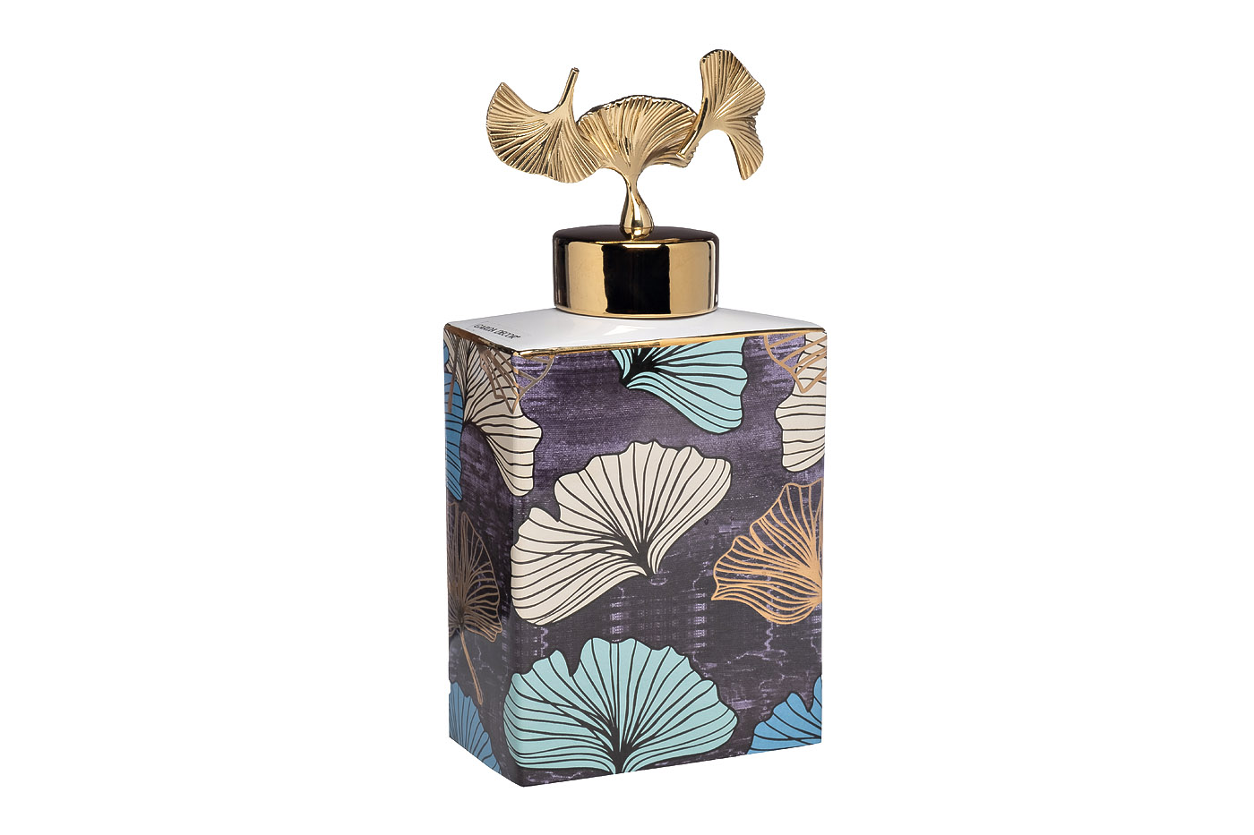 Ваза керамическая с крышкой бирюзово-серая «Гинкго» 1