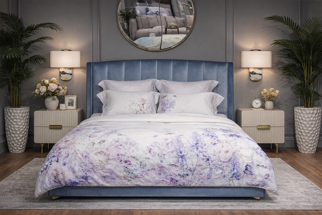 Кровать Одри(Odry) с подъемным механизмом вельвет синяя 7