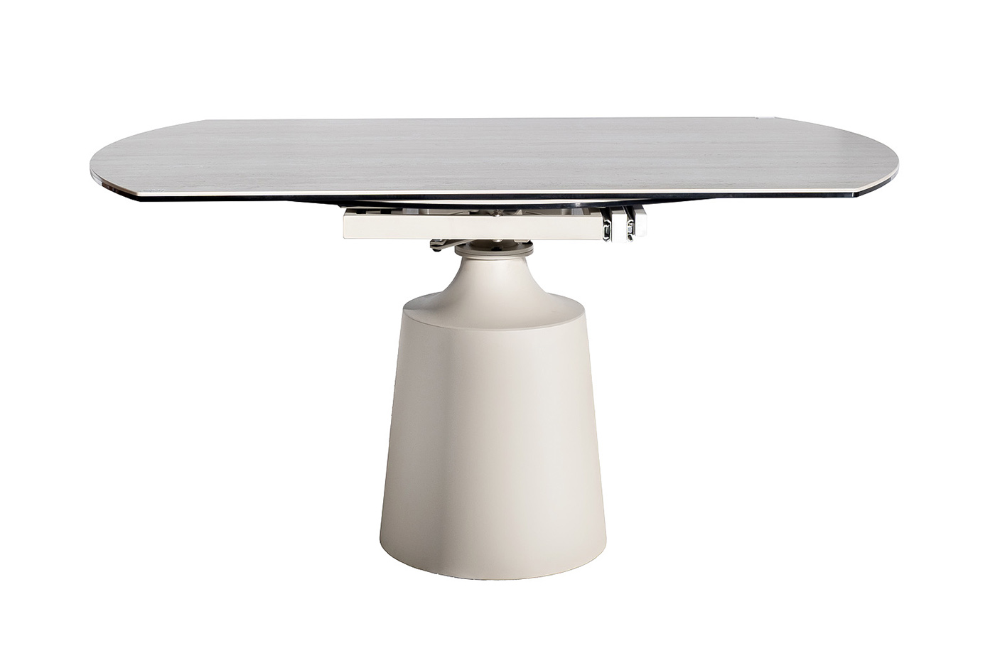 Стол обеденный раскладной круглый керамический белый/бежевый 1