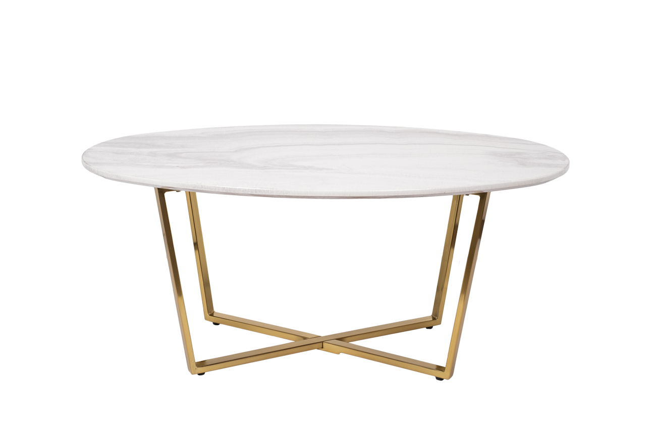 Стол журнальный овальный белый/золото 1