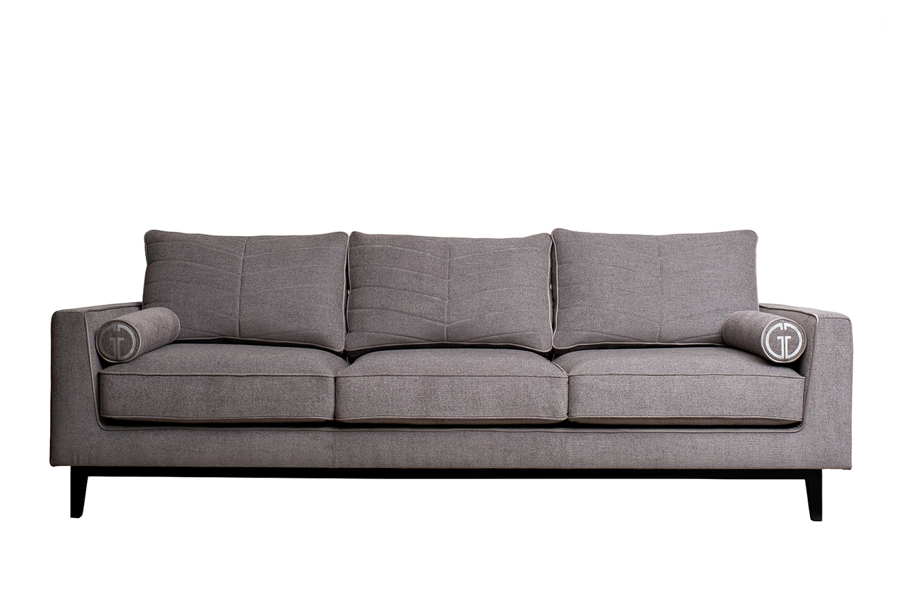 Диван Madrid Memory трехместный шенилл коричневый с кантом 1