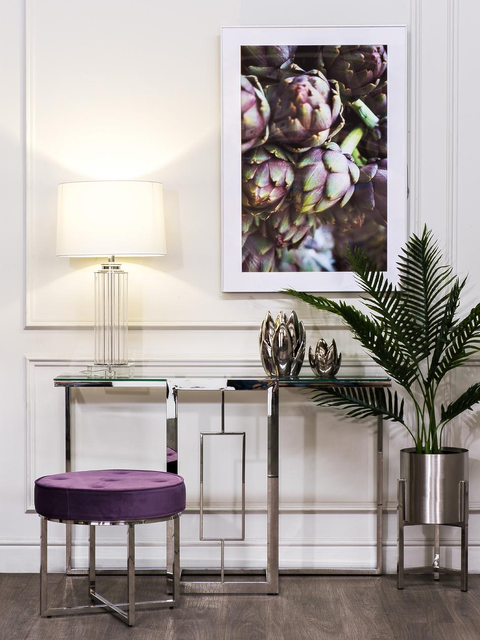 Лампа настольная стеклянная (светло-серый абажур) 6