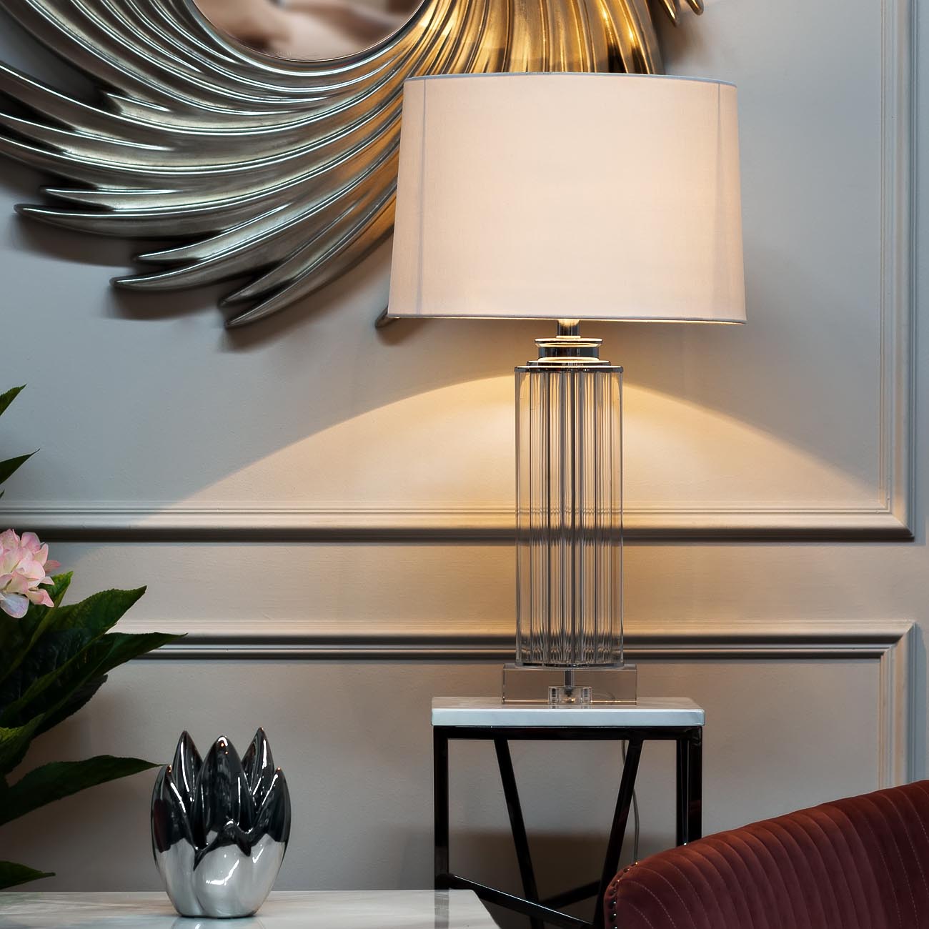 Лампа настольная стеклянная (светло-серый абажур) 3