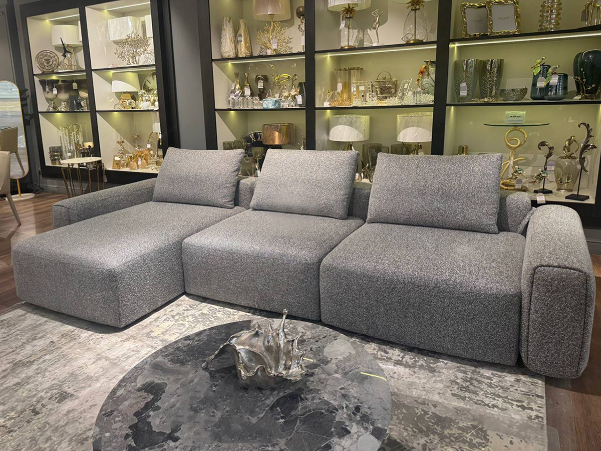 Диван Турин (Turin) трехместный с канапе раскладной черно-серый 1