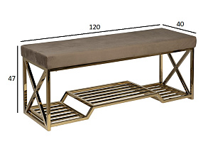 Банкетка велюровая серо-бежевая/золото