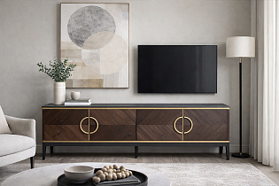 Тумба под телевизор с дверцами темный шпон