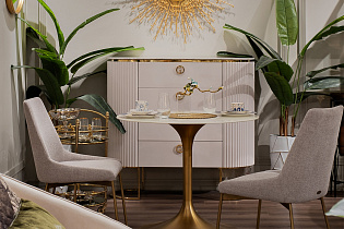 Стол обеденный круглый белый/золото