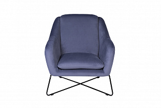 Кресло велюровое голубое/черный металл