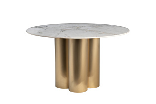 Стол обеденный круглый керамогранит белый/матовое золото