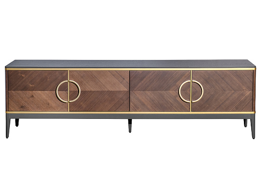 Тумба под телевизор с дверцами темный шпон