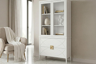 Шкаф-витрина с 2-мя стеклянными фасадами с комодом бежевый
