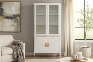 Шкаф-витрина с 2-мя стеклянными фасадами с комодом бежевый