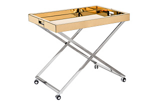 Стол сервировочный зеркальный золото/хром