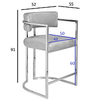 Стул барный велюровый серый/хром 4 (превью)