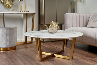 Стол журнальный Перл Уайт (Pearl White) круглый белый/золото