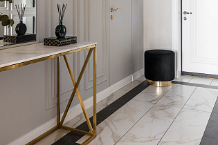 Консоль искусственный белый мрамор Bianco Namibia/матовое золото