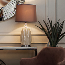 Лампа настольная из белого стекла (серый абажур)