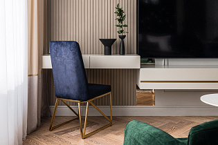 Стул велюровый темно-синий/ножки золото