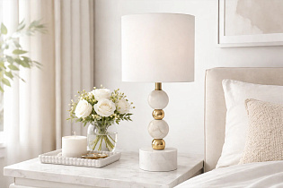 Лампа настольная мраморная с белым абажуром