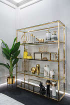 Стеллаж с прозрачным стеклом (золотой)