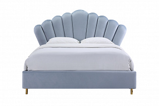 Кровать двуспальная велюровая серо-голубая