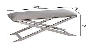 Банкетка велюровая светло-серая/хром