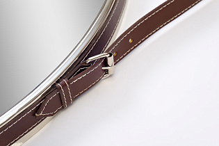 Зеркало круглое на кожаном подвесе (хром)