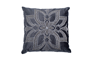 Подушка декоративная с вышивкой и бисером «Цветок» синяя 1 (превью)