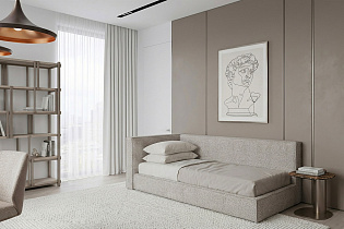 Кровать Руна(Runa) детская угловая с подъемным механизмом шенилл серый