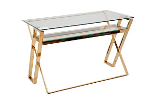Стол письменный прозрачное стекло/золото