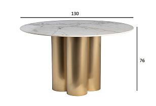 Стол обеденный круглый керамогранит белый/матовое золото