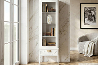 Шкаф-витрина со стеклянным фасадом с тумбочкой прикроватной бежевый