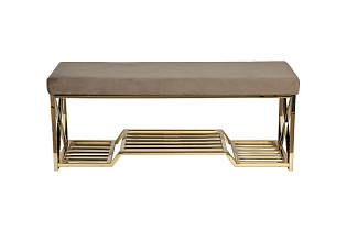 Банкетка велюровая серо-бежевая/золото