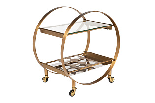 Стол-тележка сервировочная прозрачное стекло/латунь