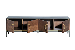 Тумба под телевизор с дверцами темный шпон