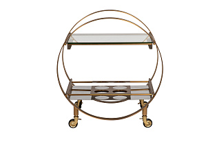 Стол-тележка сервировочная прозрачное стекло/латунь