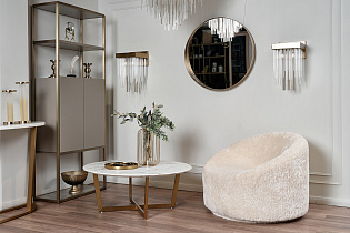 Стол журнальный Перл Уайт (Pearl White) круглый белый/золото